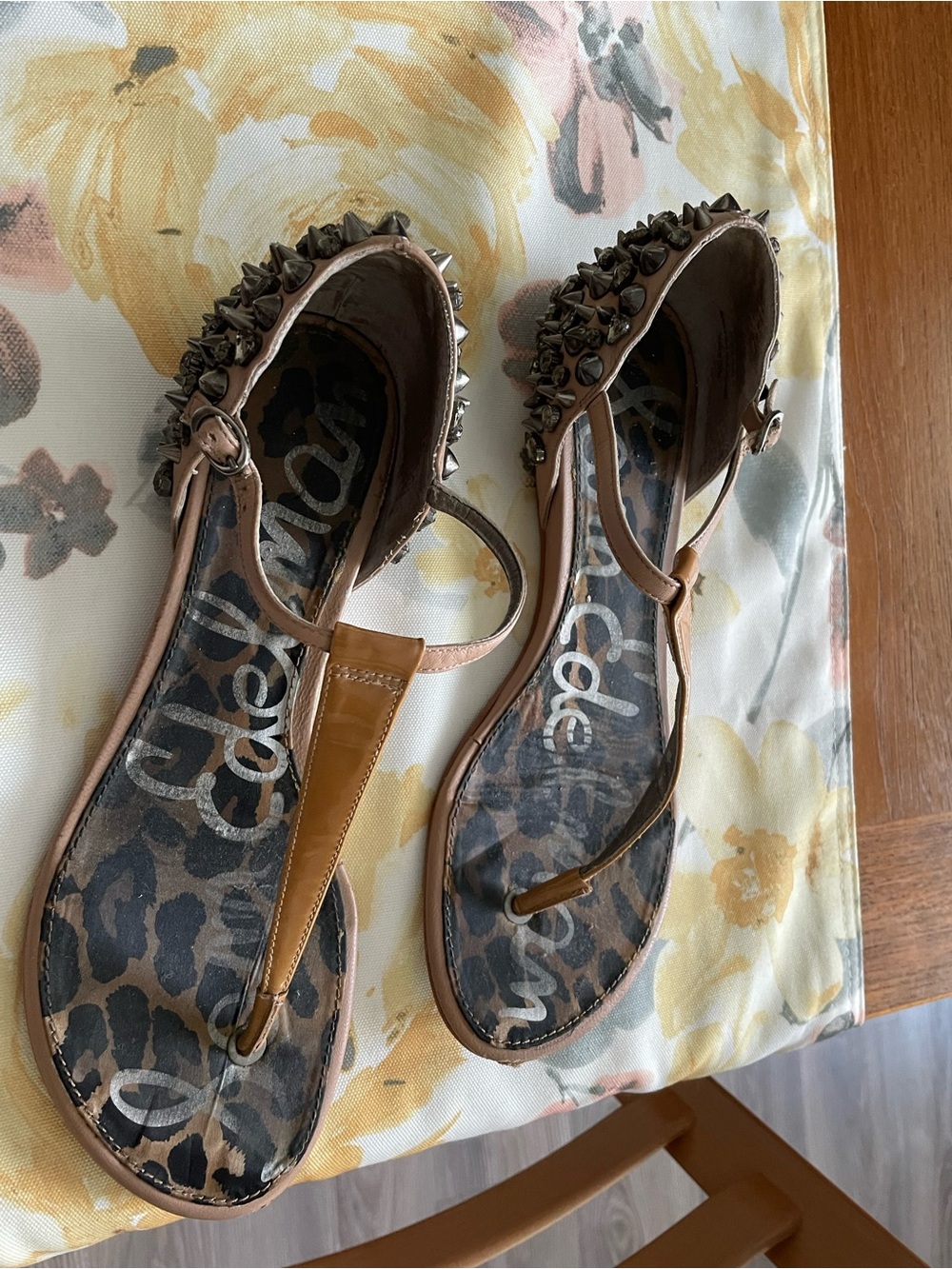 Sam Edelman Studded T-Strap Flat Sandals in Brown